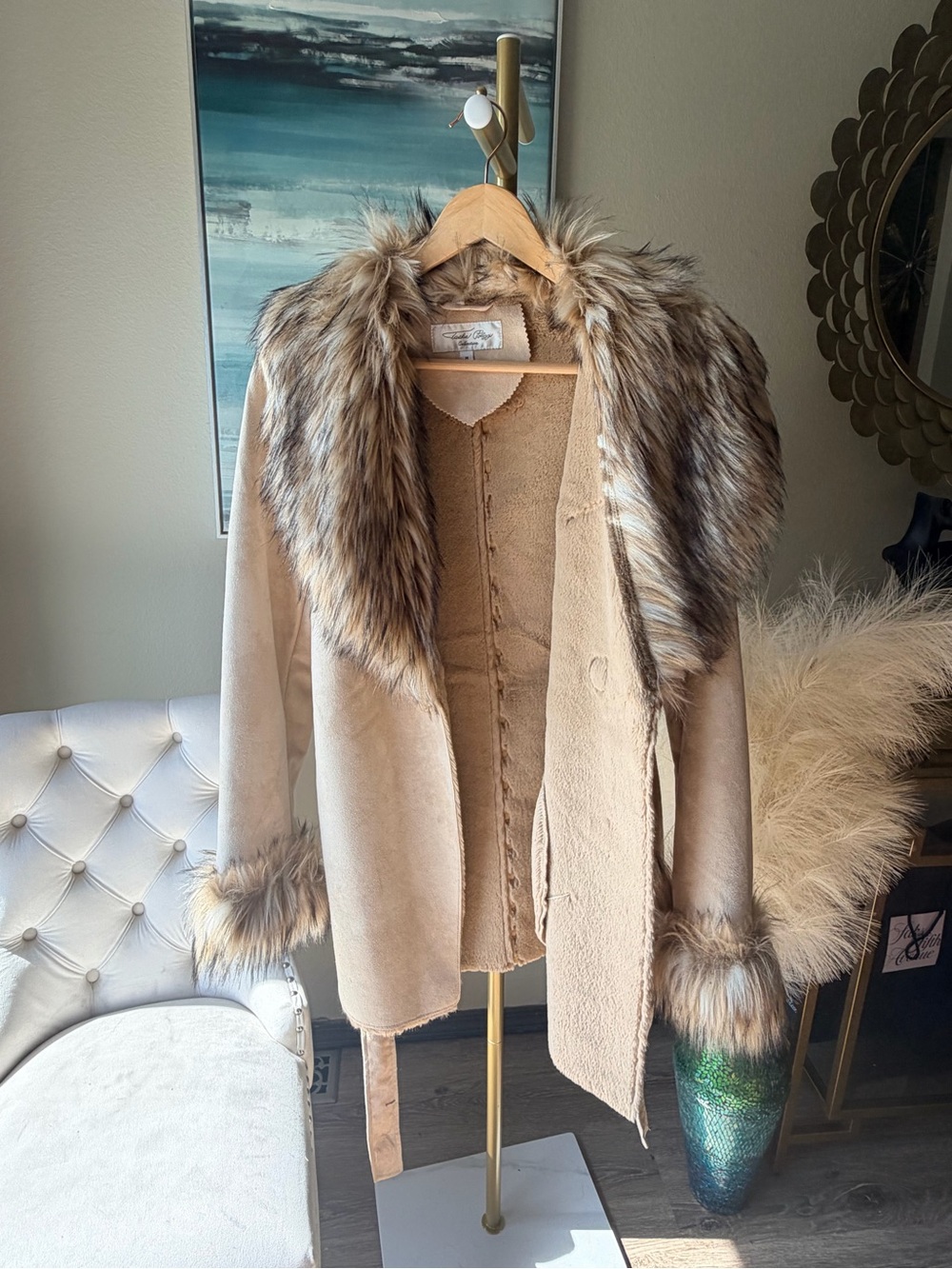 Tasha Polizzi Cream Coat with Faux Fur Trim - Picture 15 of 17